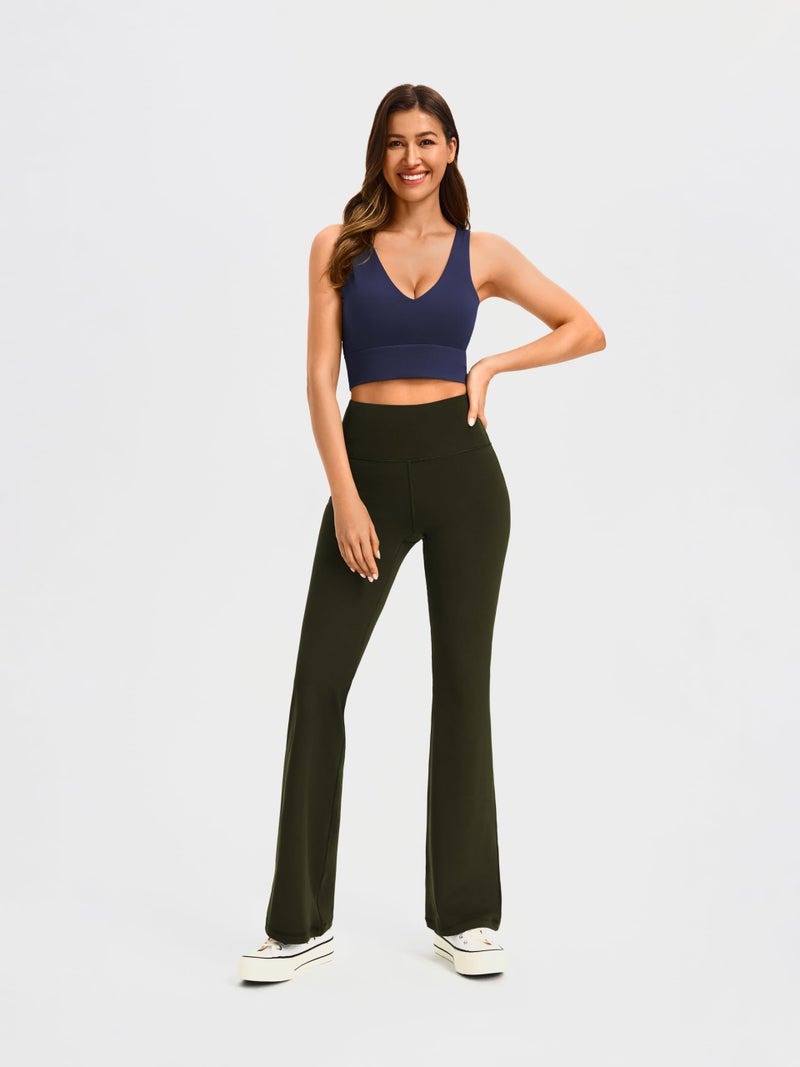 AFITNE Yoga Pants for Women Bootcut Pants with Pockets High Waisted Workout Bootleg Yoga Pants Tall Long Athletic Gym Pants Army Green - M - Image 5
